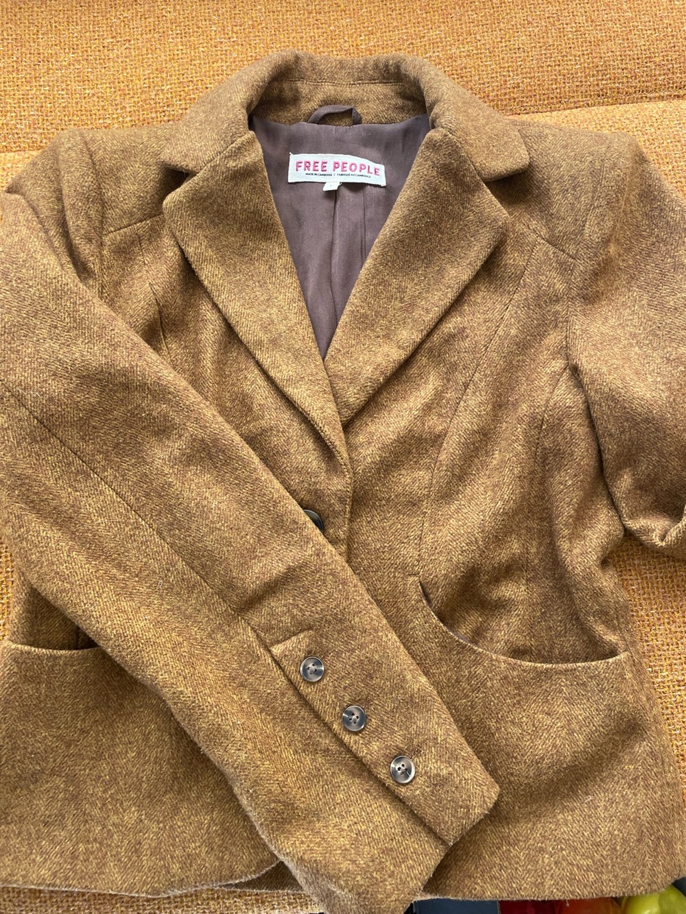 Free People Golden Tan Wool-Blend Blazer Jacket